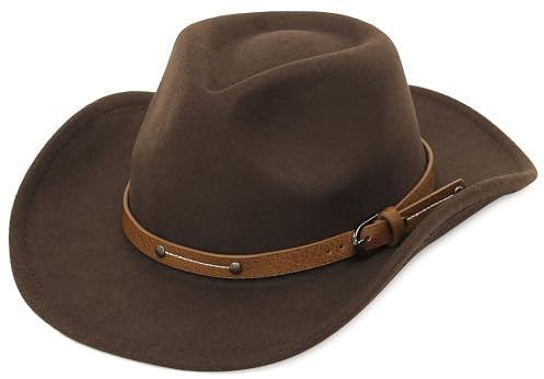 EOZY Fedora Cowboy hatt i bred kant fjär med bälte Lus för kvinnor och män