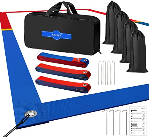 XXXYYY Professional Beach Volleyball Lines for Sand 2 inch, Better Visible, Upgraded Weather Resistance, Stainless Anchors & Sand Bags, Official Size 26.3' X 52.6' - Red and Blue