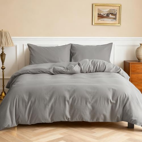 Simple&Opulence Linen Duvet Cover King,Natural Linen Cotton Duvet Cover with Pillowcase,King Size Bedding Set,Soft Warm Breathable Bed Quilt Cover with Button Closure,230x220cm,Grey