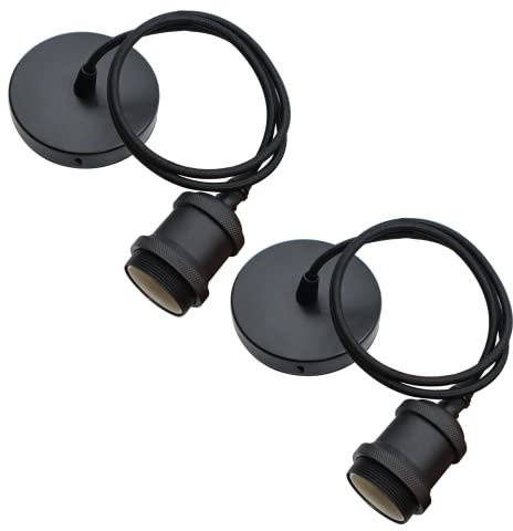 ZHIQIN 2 Stücke Lampenaufhängung Schwarz E27 Lampenfassen mit Kabel 100CM Schnurpendel Pendelleuchte Kabel Lampenhalterung ideal für Deckenlampe Wohnzimmer(A)