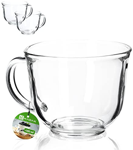 KADAX Lot de 2 tasses à thé avec anse - En verre - 480 ml - Passe au lave-vaisselle - Pour boissons chaudes et froides - Tasse à café, à jus - 480 ml