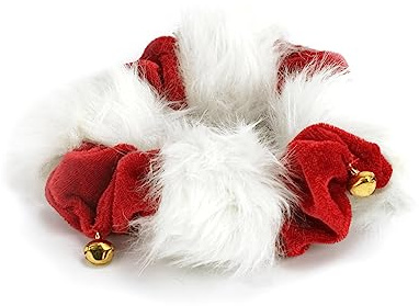 Collare Gatto 15 x 5 cm elastico, campanellini, pelliccia, rosso Natale