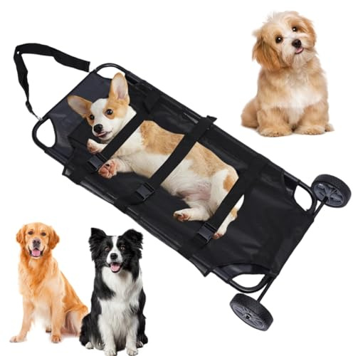 21 X 46 Animal Transport Trolley, 2 Wheels - Expandable, 110LBS Pet Rescue Stretcher, Emergency Carrier for Dogs & Cats
