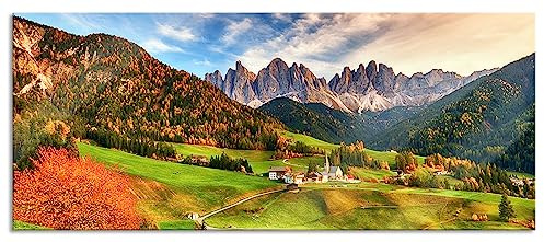 Pixxprint Quadro in vetro panoramico in vero vetro, paesaggio autunnale nelle Dolomiti, 120 x 50 cm, con sospensione e distanziatore