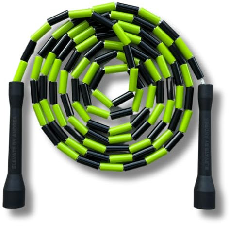 Elevate Beaded Jump Rope - Professional Jump Rope with an adjustable length up to max. 3 mt, thickness 3mm poly cord/8mm including perlen, weight 0.1 kg. (Schwarz/Grün)