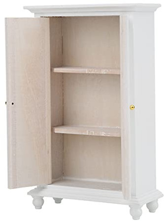 Bagima Puppenkleiderschrank, Puppenhaus-Kleiderschrank, 16 X 10 X 5 Miniatur-Puppenhaus-Kleiderschrank, Weißer Holz-Doppeltür-Haushaltsschrank, #011, BAGIMAPO23ANX05U