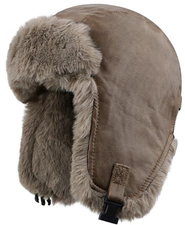 Clakllie Unisex Warme Aviatormütze Fliegermütze Trappermütze mit Kunstleder Ohrenschützer Russenmütze Bomber Hüte mit Ohrenklappen Weiche Kunstfellmütze Russland Hut Fellmütze Schneekappen Winddicht