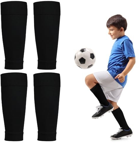 WOKICOR 2 Paar Kinder Fußball Stutzen,Atmungsaktive Elastische Fußballsocken, Schienbeinschutz&Knieschoner für 135-160cm Jungen&Mädchen,Sportstutzen ohne Socken,Fussball Stutzen Kinder Fußballtraining