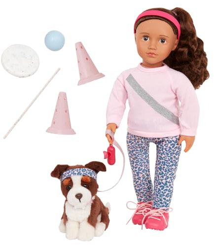 Our Generation – 46 cm Puppe & Haustier – 15 cm Border Collie Hund Kuscheltier – Hindernisparcours-Zubehör – Rollenspiel – Spielzeug für Kinder ab 3 Jahren – Natalia & Nillie