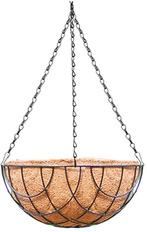 Blumenampel, Metallkorb & Kokoseinlage, Hängepflanzen, Innen & Außen, Blumenampel -Hängekorb Inkl. Kokoseinsatz - Ø 21 Cm Mit Stabiler Eisenkette Pflanzenhalter, Kette, Hängekorb, Garten Für Balkon