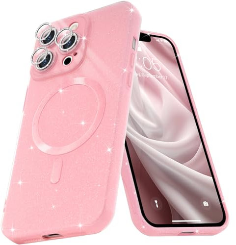 Micoden Glitzer Hülle für iPhone 13 Pro Max,kompatibel mit MagSafe [Diamant Kamera Schutzfolie] Kameraschutz Magnetische Handyhülle Dünne Weich Silikon TPU Case Mädchen Stoßfeste Schutzhülle,Rosa