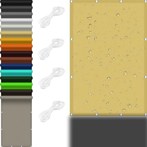 Sonnensegel Quadratisch 1.5 x 1.5 m 98% UV Schutz Sonnensegel Balkon Regenschutz mit Ösen Und Kordel,PES Polyester für Balkon Terrasse Garten Camping, Creme Farben