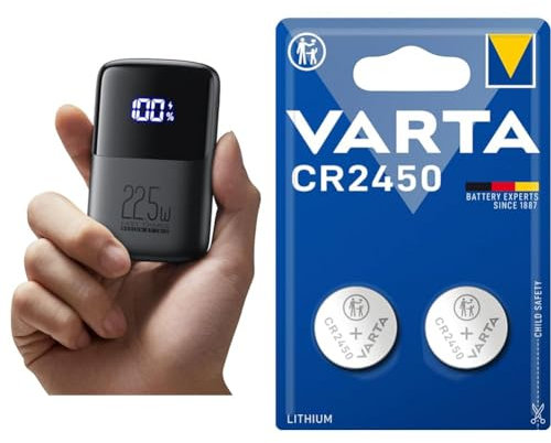 INIU Power Bank, 22.5W Fast Charging 10000mAh PowerBank & VARTA Batterien Knopfzelle CR2450, 2 Stück, Lithium Coin, 3V