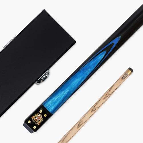 Funky Chalk BCE Mark Selby Signature Heritage 57 Inch 2 Piece Centre Joint Matching Ash Snooker Pool Cue and Case Set 9.5mm Tip with Hard Black Attache Case (Blue)