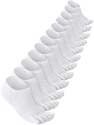 Bencailor 6 Pairs Women Toe Socks Cotton Ankle No Show Low Cut Socks with Toes for Women Men Running Athletic (White,5-8)