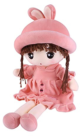 Poupée de Chiffon pour Bébé Fille Poupée en Peluche Douce Mignonne Poupon de Mini-Princesse Poupée 1er Âge avec Chapeau et Robe Plush Toys Cadeau de Naissance Baptême Anniversaire Valentin Noël