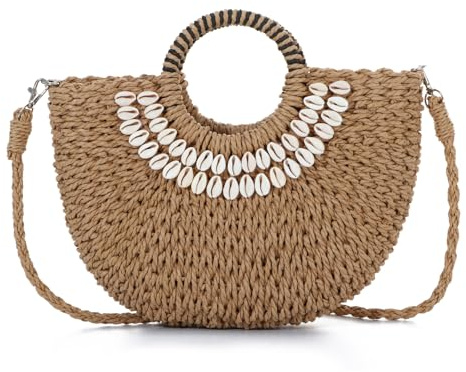 SUKUTU Donne Paglia Spiaggia Tote Handbag Hobo Bag Borsa estiva intrecciata a mano con manico Rotondo e Tracolla