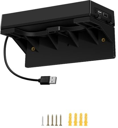 Space-Saving Switch Wall Mount with Colorful LED Lights & Dual USB 2.0 Ports & 7 Game Card Slots and 4 T-shaped for Joy-c hooks for Switch/for Switch OLED (Black)