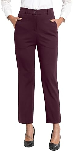 GRECERELLE Pantalon de costume pour femme - Pantalon en tissu business stretch élégant - Taille élastique avec fermeture éclair - Poches et boutons - Pour le bureau, les affaires, la vie quotidienne