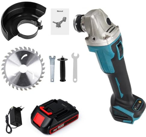 Uadme Amoladora Angular con Batería, 21V, 1500W, 15000 rpm, Ø Disco 125mm, Amoladora Angular Eléctrica sin Escobillas, para Amolar, Cortar, Cepillar y Lijar