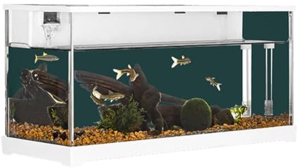 Aquarium rectangulaire en acrylique de 10 l avec éclairage LED, pompe à eau silencieuse, système de filtration intégré, mini aquarium complet pour poissons et plantes aquatiques, 37,9 x 14,4 x 18,2 cm