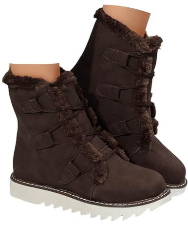 Xbemkste Bottes d'hiver courtes pour femme - Avec semelle antidérapante et doublure chaude - Bottines thermiques à lacets élégantes - Bottes basses confortables, café, 40.5 EU
