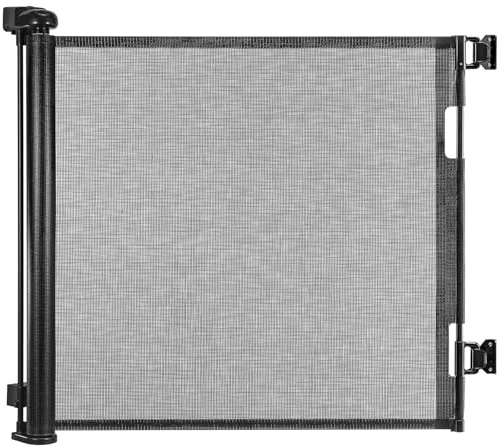 GREENSAPPIRE Retractable Stair Gate for Baby and Dog 140cm x 86cm Black | Tall Retractable Mesh Child Safety Gate with One-Handed Lock and No Bottom Rail, Ideal for Stairs, Doorways, Hallways and Pet