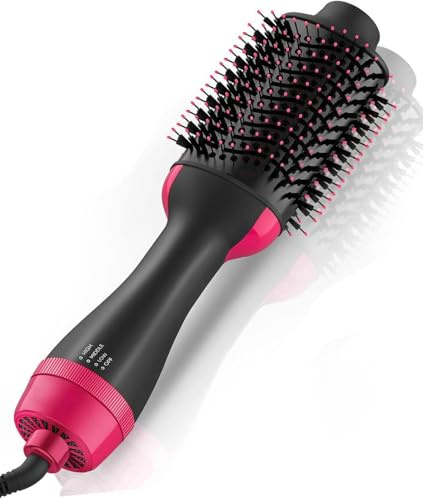 Cepillo de Aire Caliente 4 en 1 Cepillo Secador para el Pelo 3 Temperaturas 2 Velociades Cómodo Agarre Secador Volumizador para Rizar/Alisar el Cabello One-Step Cepillo Calentado Eléctrico