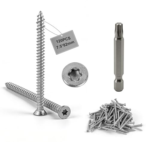 MIGUBIGU 120 PCS Tornillos para Hormigón 7.5 mm x 82 mm con Punta Torx 30, Tornillos para Marcos de Ventanas, Tornillos Roscachapas Cabeza Avellanada para Hormigón, Puertas y Ventanas, Paredes