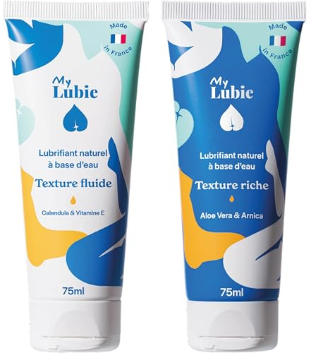 MY LUBIE - Lot de 2 Lubrifiants Naturels à Base d’Eau | Fluide au Calendula & Vitamine E + Riche à l’Aloe Vera & Arnica | 2 x 75 ml | Vegan, Fabriqués en France