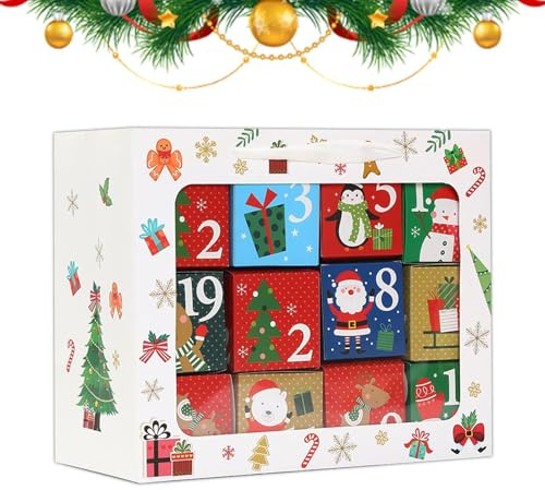 Kustimantu Scatole vuote per calendario 'Avvento | Contenitore di carta multifunzione – Scatola vuota per conto alla rovescia da riempire – Per ragazze bambini coppie piccoli giocattoli caramelle