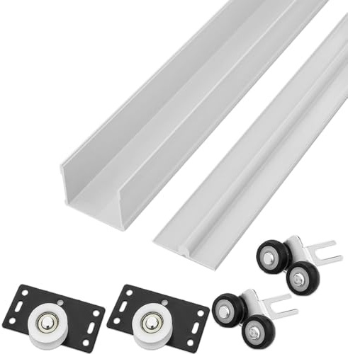 Sistema de riel de puerta corredera de aluminio para paneles de 3/12.7 cm y 2.5 cm de grosor, riel deslizante de armario para armario y armario, acabado blanco