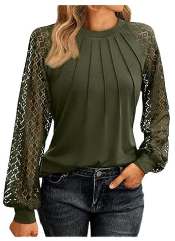 Bastwahl Top Dentelle Noir Femme Sexy à Manches Longues en Maille Élégant Transparent Chic Chemisier Blouse Renaissance Col V Casual avec Superposition Mode Tunique T-Shirts pour Clubwear Et Fête