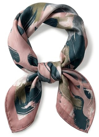Vivisence Donna Foulard In Seta Quadrato Bordi Arrotolati A Mano Stile Chic, Rosa/Blu,65 X 65 Cm