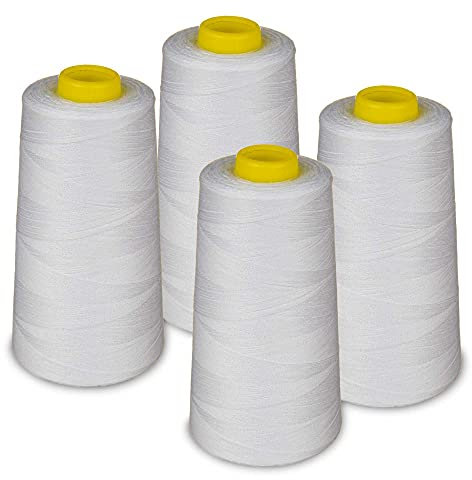 Lialina 4 Konen Overlockgarn - 301 Weiß, OEKO-TEX, Garnstärke 40S/2 (120), Länge je 2700m, 100% Polyester - Nähgarn Set für Overlock Nähmaschinen