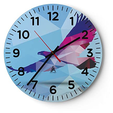 Modern Wanduhr Eagle Illustration modern Grafik 40x40cm Rund Groß Wand Uhr Glas Analog Zimmeruhren Küche Büro Wohnzimmer Glasuhr Wall Clock Dekoration Design Wanddekoration Küchenuhr C4AR40x40-2810