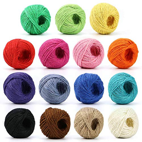 HULISEN Jute Twine - 15 Roll, 1230 Feet (410 Yards) 2mm 3 ply Twine String for Artworks, DIY Crafts, Gift Wrapping Twine, Picture Display and Embellishments