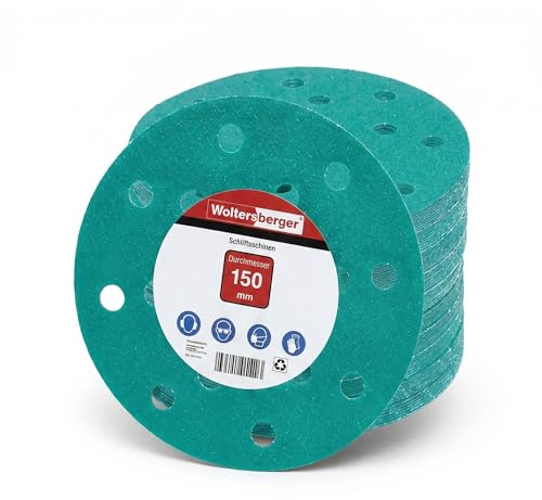 Woltersberger® 100 stycken excentrisk slipskivor Ø 150 mm | Kornstorlek P80 | 15 hål i grönt | Slippapper för optimal slipning, mångsidigt användbart