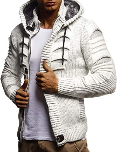 Leif Nelson Men Cardigan Jacket Hood LN-5605 Crude Grey X-Large