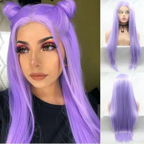 SereneWig Perruques synthétiques longues et raides violet pastel pour femme usage quotidien fibre résistante à la chaleur couleur lilas violet Halloween cosplay fête maquillage Drag Queen