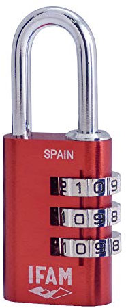 Ifam Col Combi20 (000612R) Cadenas à combinaison Rouge 20 mm 3 rouleaux (1 000 combinaisons) Corps en aluminium, anneau de 3 mm, cadenas pour valise, voyage, gymnase, casier, école