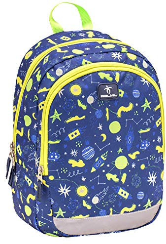 Belmil Kinderrucksack Jungen für 3-6 Jährige - Super Leichte 260 g/Kindergarten/Krippenrucksack Kindergartentasche Kindertasche/Universum, Weltall/Blau, Gelb (Universum)