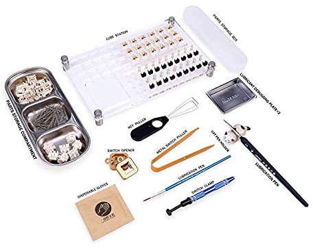 33 Switch Lube Station Acrylic Tester with 2 in 1 Switch Opener Cat Pen Holder Keyboard Keycaps Removal Tools for Custom MX Cherry Mechanical Keyboard