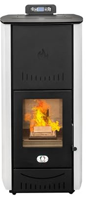 STUFE A PELLET ITALIA - New York 25 KW, Poêle à pellet, poêle à air, Réchaud jusqu'à 140 m², 5 niveaux de puissance, programmable (Blanc)
