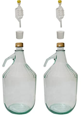 DIAH DO IT AT HOME 2 x 5L Demijohn with Screw Cap + Airlock & Bung - Airlock, Bung Fermentation Bottle Cider Carboy 1 Gallon, Wine Making, Storage