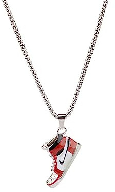 GAUEIOUR Collar de zapato deportivo, collar de acero de titanio, cadena de suéter Hip-Hop Cool Jumpy para pareja, collar deportivo para hombre, hip-hop punk, unisex (rojo/plateado), Plata esterlina