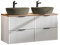 Lomadox Badmöbel Waschtisch Set 120cm Unterschrank weiß matt gerillt mit Wotaneiche, Keramik-Waschbecken Beton-Optik, 2 Softclose-Schubkästen, B/H/T 120,6/74,2/46,5 cm