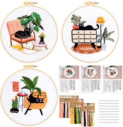 JSRQT 3 Piezas Kit de Inicio de Bordado Kits de Punto de Aguja Bordar a Mano Kit Bordado para Principiantes Adultos Cross Stitch a Mano Kit de Herramienta de Punto Cruz con Patrones e Instrucciones