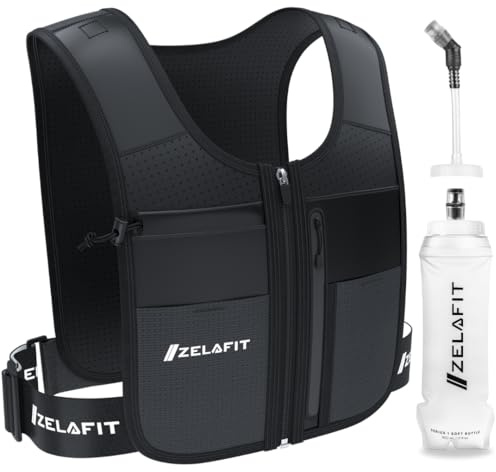 ZelaFit® Running Vest with 500ml Running Water Bottle and Straw - Reflective Hydration Vest with 8 Pockets - Running Backpack Alternative for Men & Women
