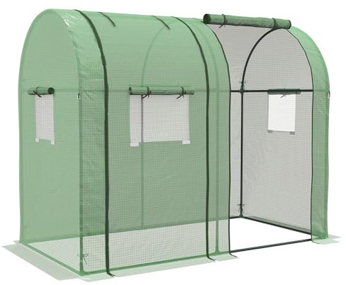 Outsunny Foliengewächshaus, Gewächshaus, Winddichtes Treibhaus mit 2 Rolltüren, Seitenfenster, Tomatenhaus mit UV-Schutz für Garten, PE, Grün, 185 x 94 x 150 cm